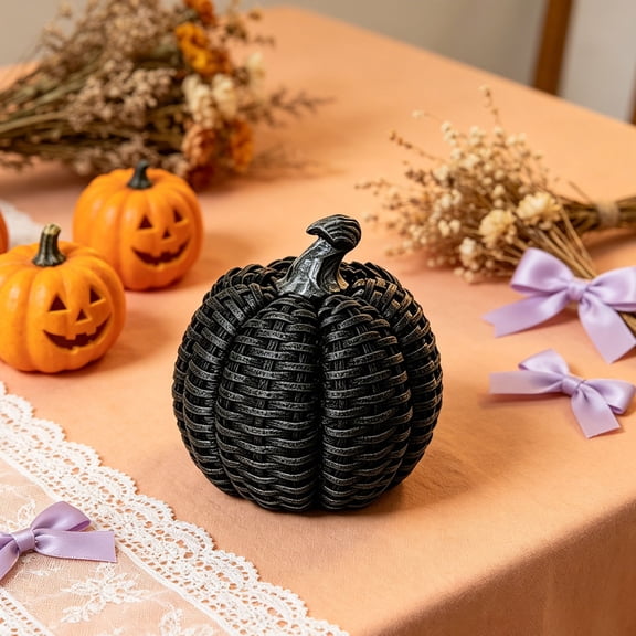 1 Pc Halloween Pumpkin Decorations Festive Artificial Pumpkins Ornaments for Autumn Fall Thanksgiving Table Centerpiece Holiday Home Decor Indoor Party Decorations, 4.5x3.9 Inch, Black
