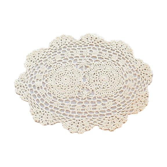 1 Pc Handmade Crochet Lace Round Table Cloth Doilies Doily Lace Doilies Handmade Crochet Placemats Cotton Doilies Cloth Lace for Home Restaurant, 13.77x9.84 Inch, Beige