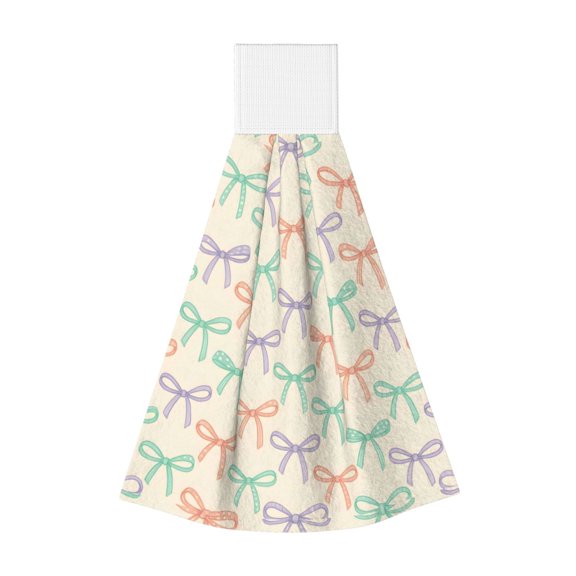 1 Pc Hanging Coral Velvet Hand Towel Is Light Breathable And Absorptive Easy To Wipe Without Traces And Easy To Hang Whimsical Thin Polka Dot And Striped Ribbon Bow Pattern