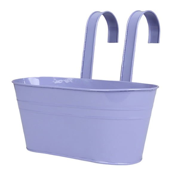 1 Pc Hanging Flower Pots, Metal Iron Hanging Flower Plant Pots, Garden Pots Balcony Planters, Metal Bucket Flower Holders Wall Hanging Decor Pot with Detachable Hooks, 11"x5.1"x4.7", Lavender Purple