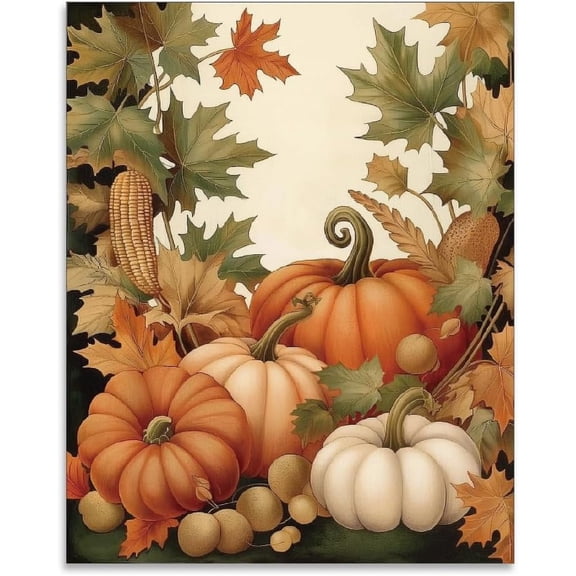 1 Pc Harvest Fall Wall Art Prints Pumpkin Corn Maple Leaves Oil Painting Thanksgiving Poster Unframed Autumn Farmhouse Wall Decor