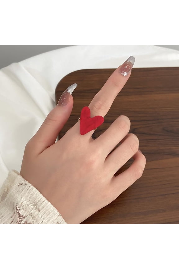 1 Pc Heart Enamel Ring Big Heart Enamel Wide Chunky Ring Promise Rings Trendy Elegant Unique Rings Engagement Ring Jewelry Gifts for Women Birthday Wedding Prom Valentine's Day Elegant Gifts Red