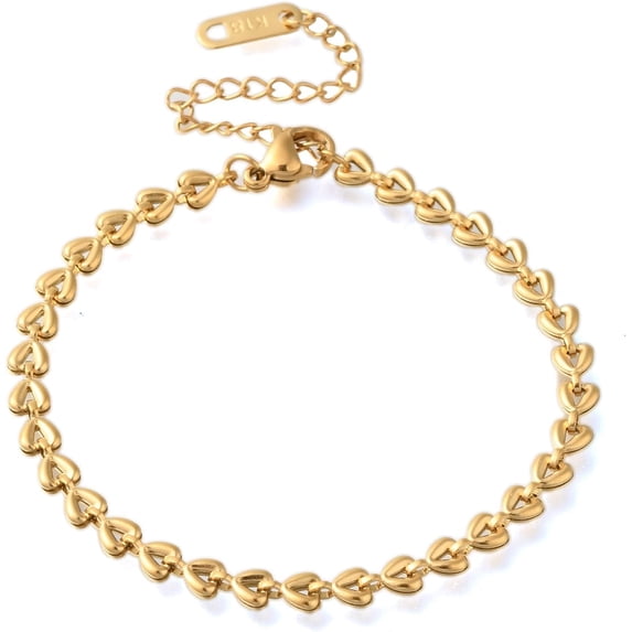 1 Pc Heart Link Bracelets Ion Plating(IP) 304 Stainless Steel Real 18K Gold Plated Stackable Bracelets Wristband Set Fashion Statement Jewelry for Women Jewelry Gift 6-1/2 inch(16.4cm)
