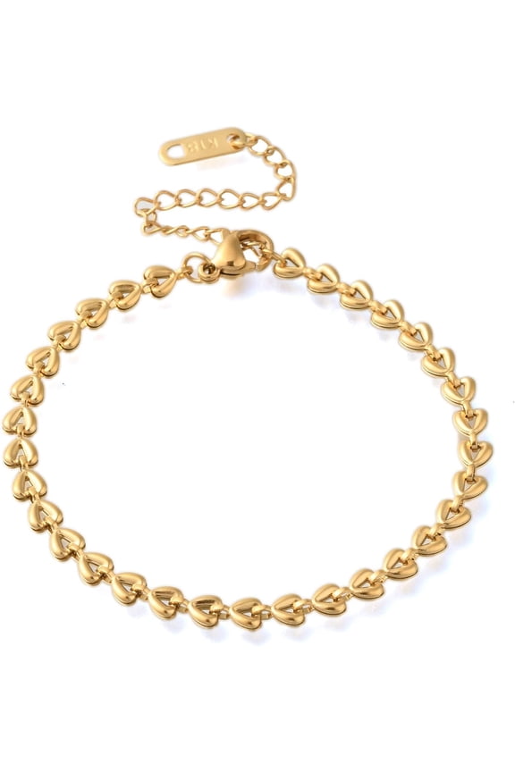 1 Pc Heart Link Bracelets Ion Plating(IP) 304 Stainless Steel Real 18K Gold Plated Stackable Bracelets Wristband Set Fashion Statement Jewelry