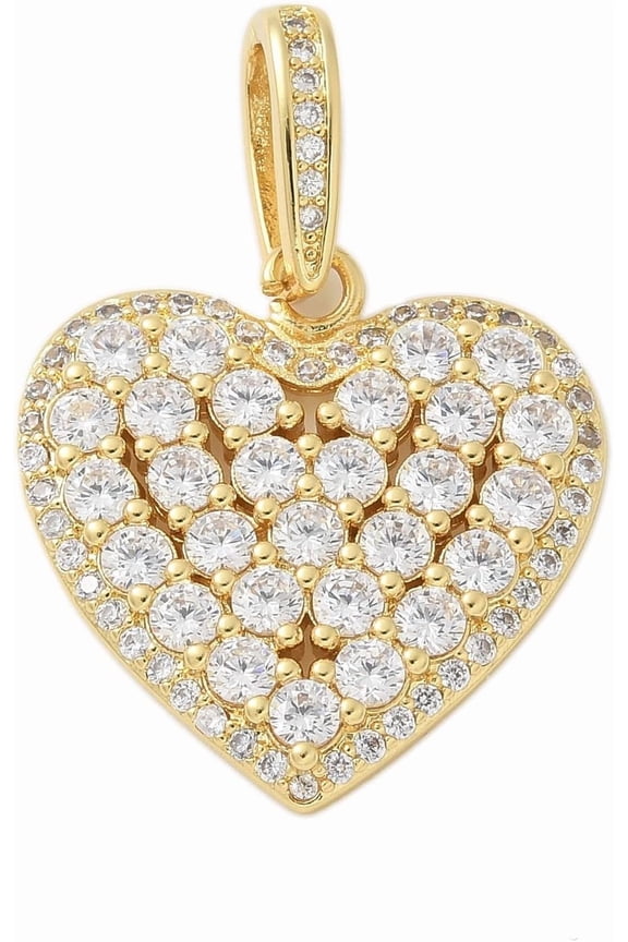 1 Pc Heart Pendants Brass Micro Pave Cubic Zirconia Pendants Rack Plating Long-Lasting Plated Real 18K Gold Plated for Necklace Bracelet Earring Making 22.5x21.5x3mm Hole: 8x3.5mm diy