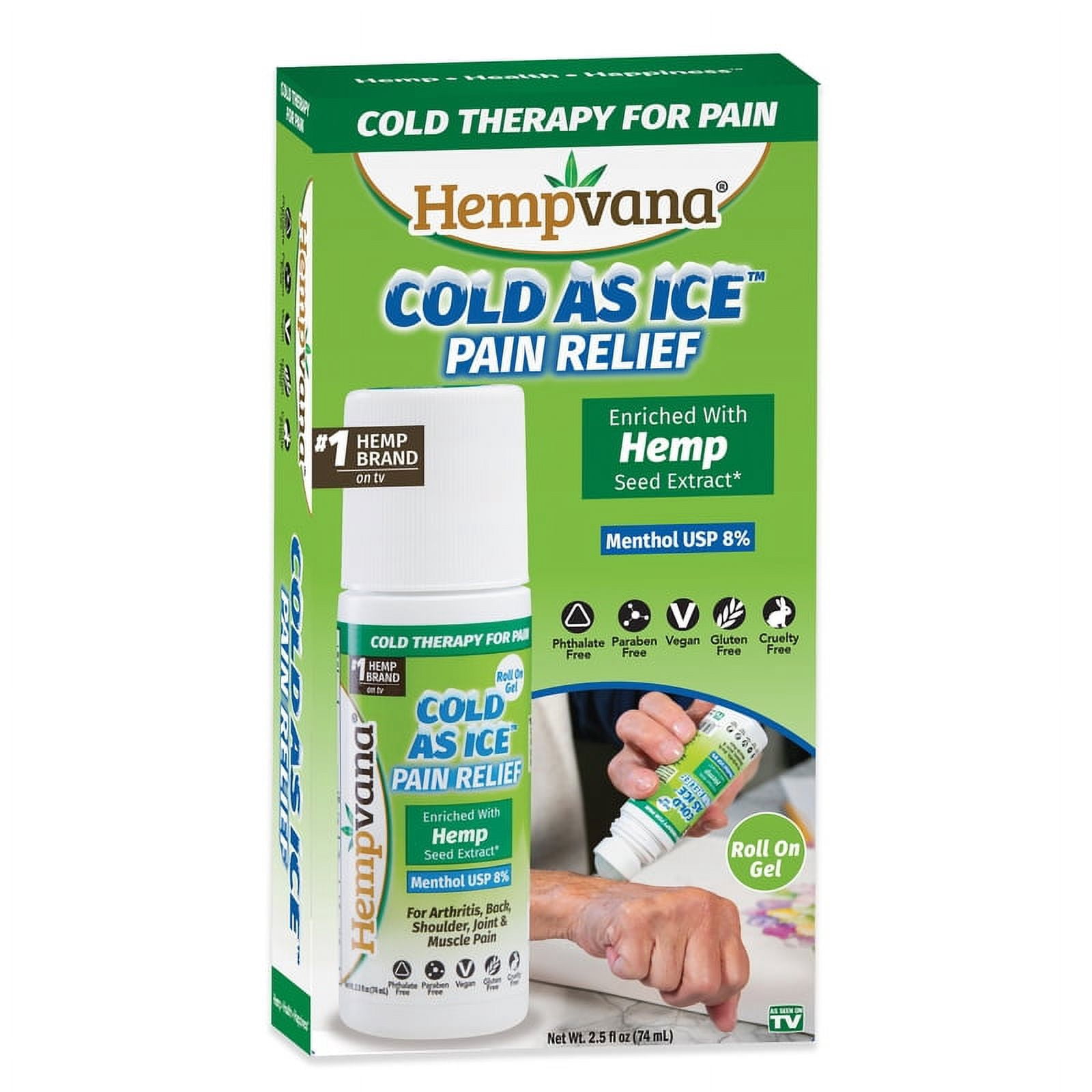 1 Pc, Hempvana Cold As Ice Clear Pain Relief RollOn Gel 2.5 Oz