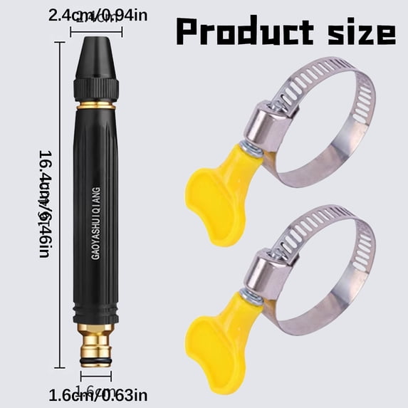 1 Pc High Pressure Power Washer Nozzle Garden Hose Sprayer Metal Nozzle Garden Spray for Car Washing Outdoor Cleaning Sturdy Watering Pressure Cleaning Accessory, 0.94"x6.46"x0.63", Black(2 Buckles)