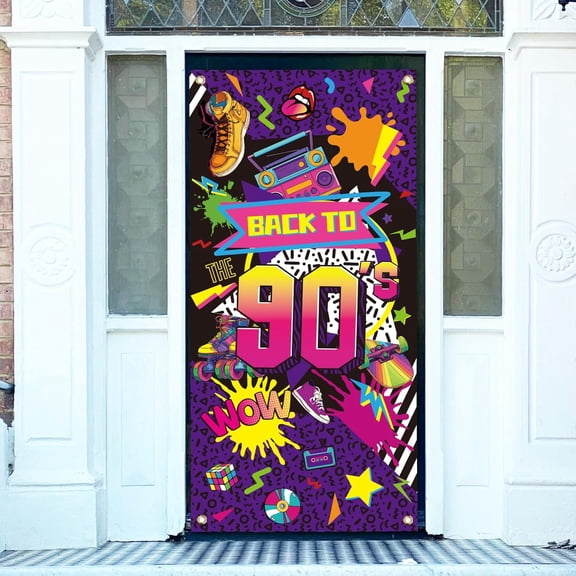 1 Pc Hip Hop Graffiti Polyester Door Cover Back to The 90s Hip Hop Backdrop Banner Door Porch Sign Photography Background for Indoor Outdoor Porch Home Decor Accessories