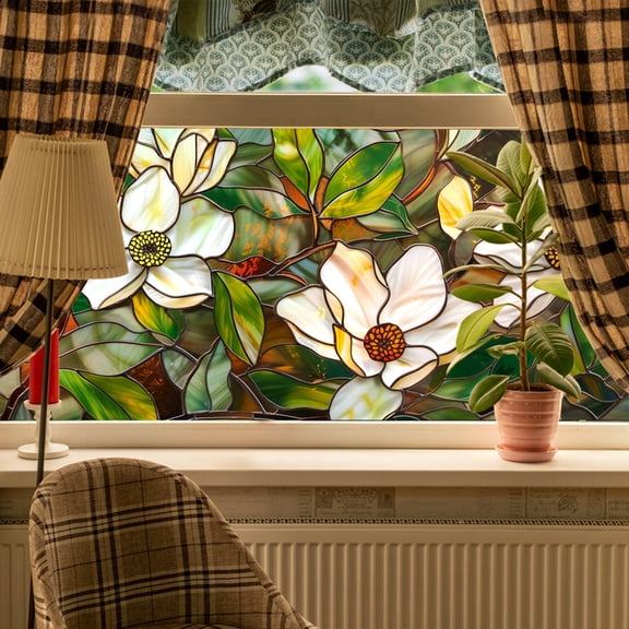 1 Pc Home Furnishing Decoration PVC Stained Glass Covering Window Decoration Window Clings Rose Flowers PVC Material Sunflower Easy to Apply and Removable