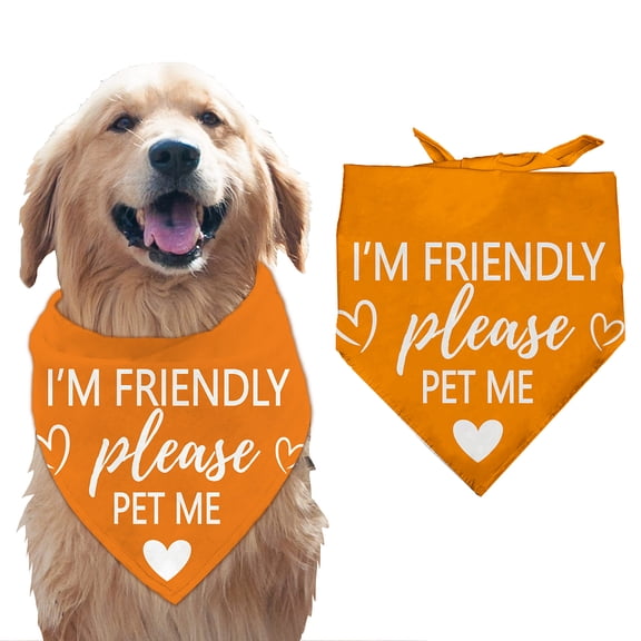 1 Pc I'm Friendly Printed Dog Bandana Orange Please Pet Me Words Heart Puppy Scarf Kerchief Cotton Decorative Pet Bandana Pet Accessories for Pet Dog