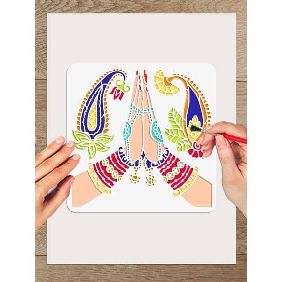 1 Pc Indian Pattern Palm Stencil PET Hollow Out Drawing Painting Stencils
