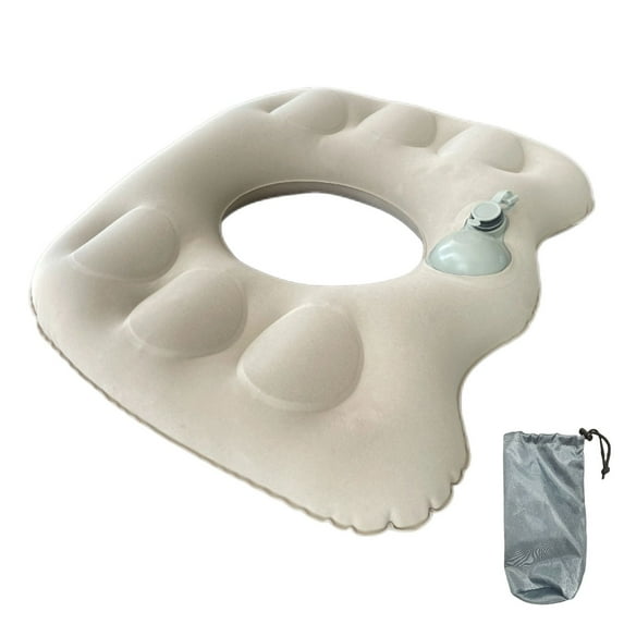 1 Pc Inflatable Donut Pillow Portable Hemorrhoid Pillows, Donut Pillow for Tailbone Pain, Inflatable Seat Cushion for Bed Sores, Postpartum Pregnancy, Car Seat, Airplane, 15.35"x17.91"x4.33", Beige