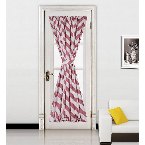 (Meme)1Pc Burgundy Chevron Printed Mix Color French Door Foam Backing Insulated Thermal Blackout Rod Pocket Curtain Panel With Tieback 55"W X 72"L