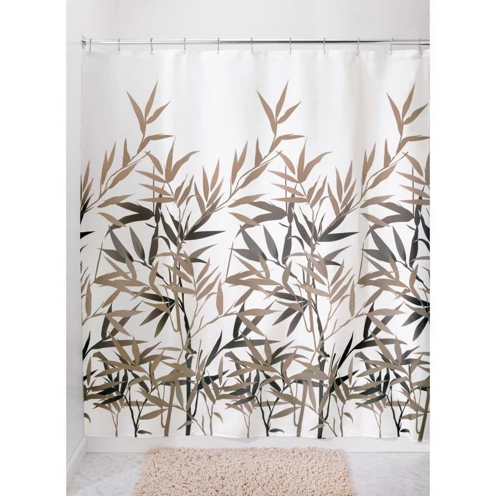 72" x 72" Black and Beige Polyester Bamboo Shower Curtain