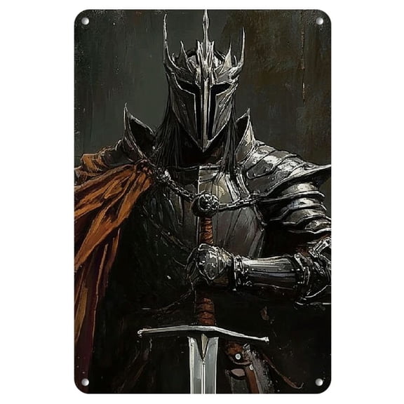 1 Pc Iron Metal Tin Sign with Fantasy Warrior Graphic, Weather-Resistant Comic Wall Art, Pre-Drilled for Easy Mounting, Decorative Plaque for Home, Bar, Cafe - 8x12 Inches