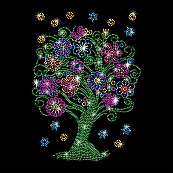 1 Pc Iron on Rhinestones Transfer Tree and Flower Hot Fix Iron on Patch Transfer Decals Crystal Heat Transfer Clothing Repair Decor for T-Shirt Hat Jacket Decor Clothing DIY Accessories