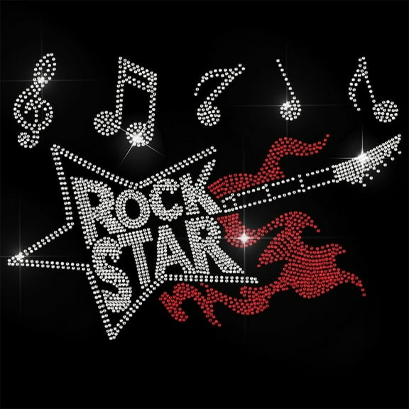 1 Pc Iron on Rhinestones Transfer Guitar and Notes Hot Fix Iron on Patch Transfer Decals Heat Transfer Clothing Repair Decoration