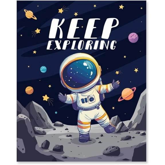 1 Pc Keep Exploring Wall Poster Astronaut Universe Planet Painting Classroom Decor Modern Playroom Nursery Art Decor Picture Educational Poster for Kindergarten School 25.4x20.5cm/10x8 1sheet