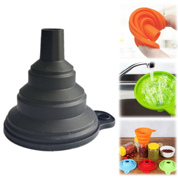 1 Pc Kitchen Funnel Set, 2026 New Food Grade Silicone Collapsible Funnels for Kitchen, Funnels for Filling Water Bottle Liquid Transfer Kitchen Gadgets, 2.5x2.7 Inch, Black