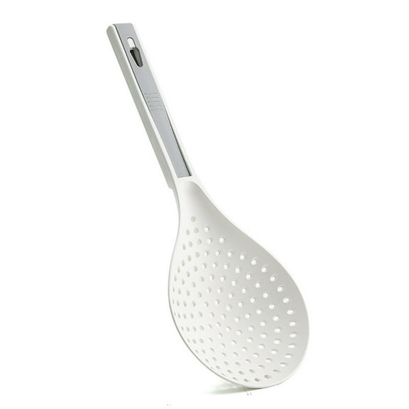 1 Pc Kitchen Ladle Strainer Large Plastic Slotted Spoon with High Heat Resistant BPA Free Non Stick Cooking Skimmers for Draining & Frying, 13.98x5.43 Inch, White