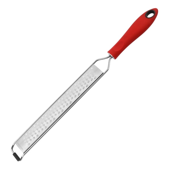 1 Pc Kitchen Lemon Zester - Stainless Steel Hand Held Parmesan Cheese Grater - Citrus Lemon Zester Grater for Ginger, Chocolate, Coconut, Lime, Nutmeg, Citrus, Fruit, Vegetable, 16.1x1.46 Inch, Red