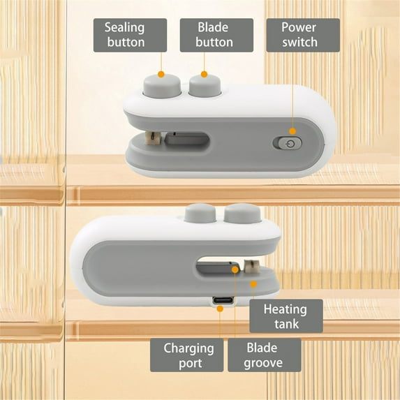 1 Pc Kitchen Resealer Tool Mini Bag Sealer Usb Rechargeable Chip Bag Sealer Heat Seal Portable Handheld Rechargeable Vacuum Food Sealer Bag Sealing Machine for Snacks Chips Fresh Storage, White