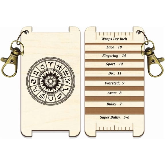 1 Pc Knitting Needle Gauge Multifunctional Wood Spinning Control Card Divination Constellation Disc Patterns WPI Guide Gauge Rulers for Spinners Yarn Measuring Tools Crochet Accessories DIY