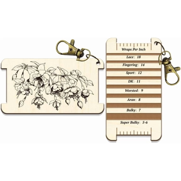 1 Pc Knitting Needle Gauge Multifunctional Wood Spinning Control Card Fuchsia Floral Plants Patterns WPI Guide Gauge Rulers for Spinners Yarn Measuring Tools Crochet Accessories Beige