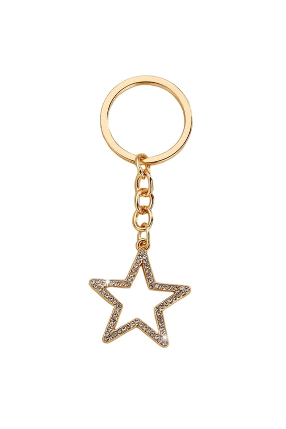 1 Pc Korean Style Hollow Star Rhinestone Keychain, Crystal Bag Charm with Key Ring