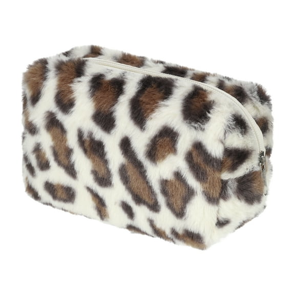 1 Pc Lady Durable Leopard Print Makeup Bag for Vacation Business Travel Beige Flannel