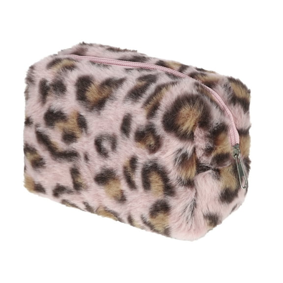 1 Pc Lady Durable Leopard Print Makeup Bag for Vacation Business Travel Pink Flannel