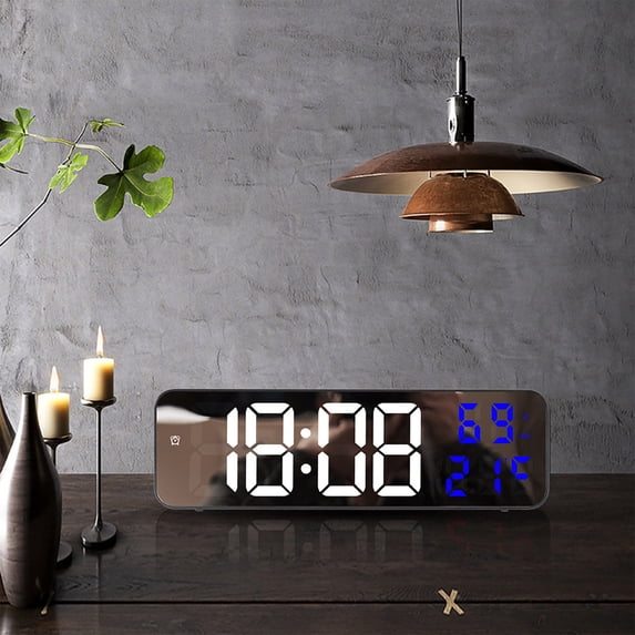 1 Pc Large LED Digital Wall Clock — 9.4in x 3.1in, Displays Time Date Temperature Humidity, Adjustable Brightness, USB/Battery Powered for Office Home Decor(Blue)