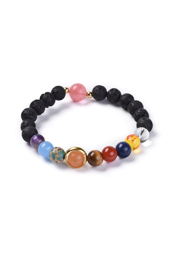 1 Pc Lava Rock Beaded Bracelet Universe Galaxy The Nine Planets Guardian Star Natural Lava Rock and Natural Mixed Gemstone