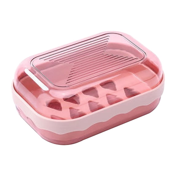 1 Pc Leakproof Soap Dish with Lid & Draining Layer, Shatterproof Travel Bar Soap Holder Case Container, Portable Travel Size Essentials for Camping, Gym, Bathroom, 5.04x3.46x2.16 Inch, Pink