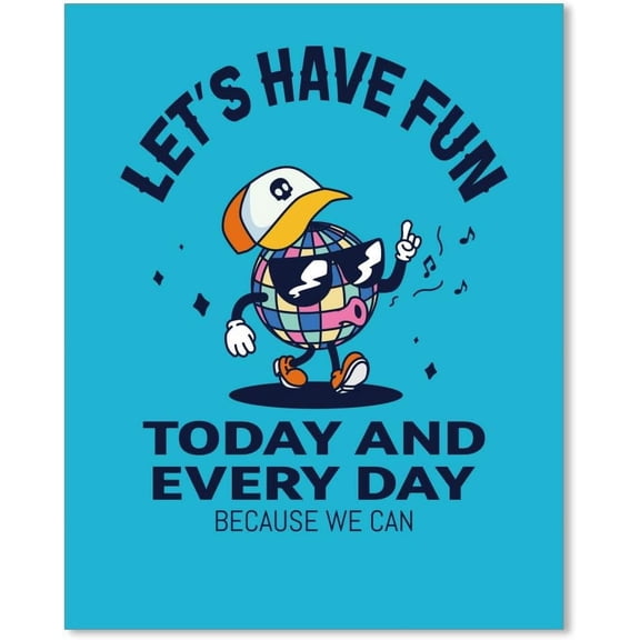 1 Pc Let's Have Fun Wall Art Poster Cartoon Earth with a Hat Funny Print Classroom Decor Therapy Counseling Office Decor Poster