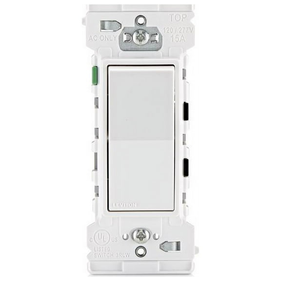 Leviton Decora Edge Single Pole Switch WHT 15A 1PLE, Each