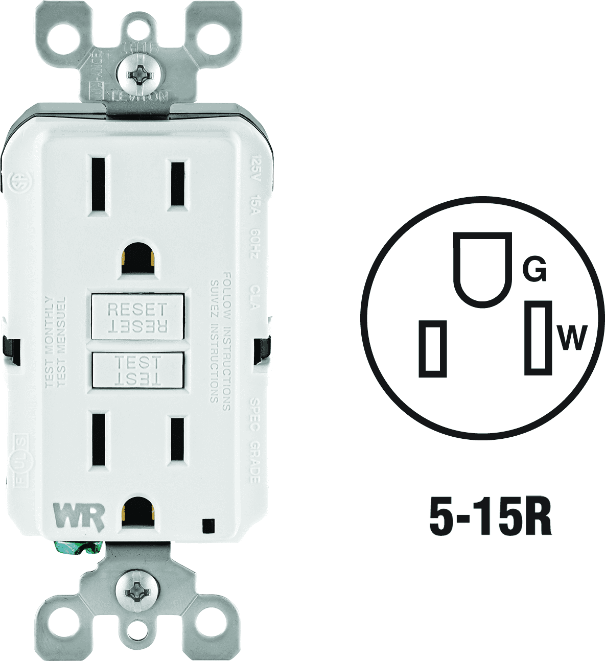 Leviton SmartlockPro Self-Test GFCI Outlet - Tamper & Weather Resistant - 1 Pc, White 15A — Indoor & Outdoor Use, NEC-Compliant