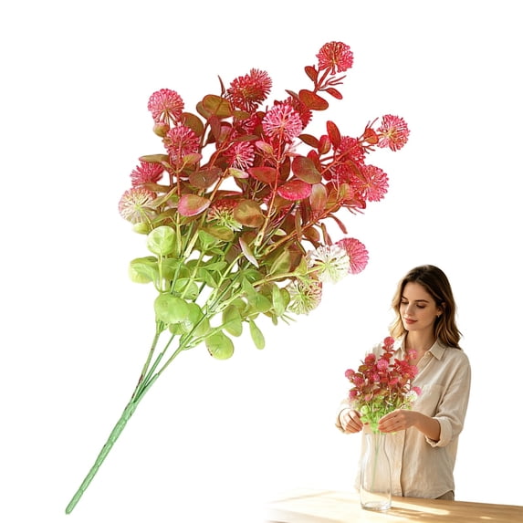1 Pc Lifelike Botanical Artificial Eucalyptus Berry Bouquet, PP Plastic Faux Greenery Stem with Berry Clusters, 7.1*14.1in for Home Table Mantel Bookshelf Event Arrangement Decoration,Red