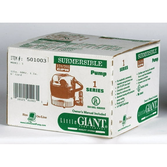 1 Pc, Little Giant 205 Gph Aluminum Switchless Switch Ac Submersible Utility Pump