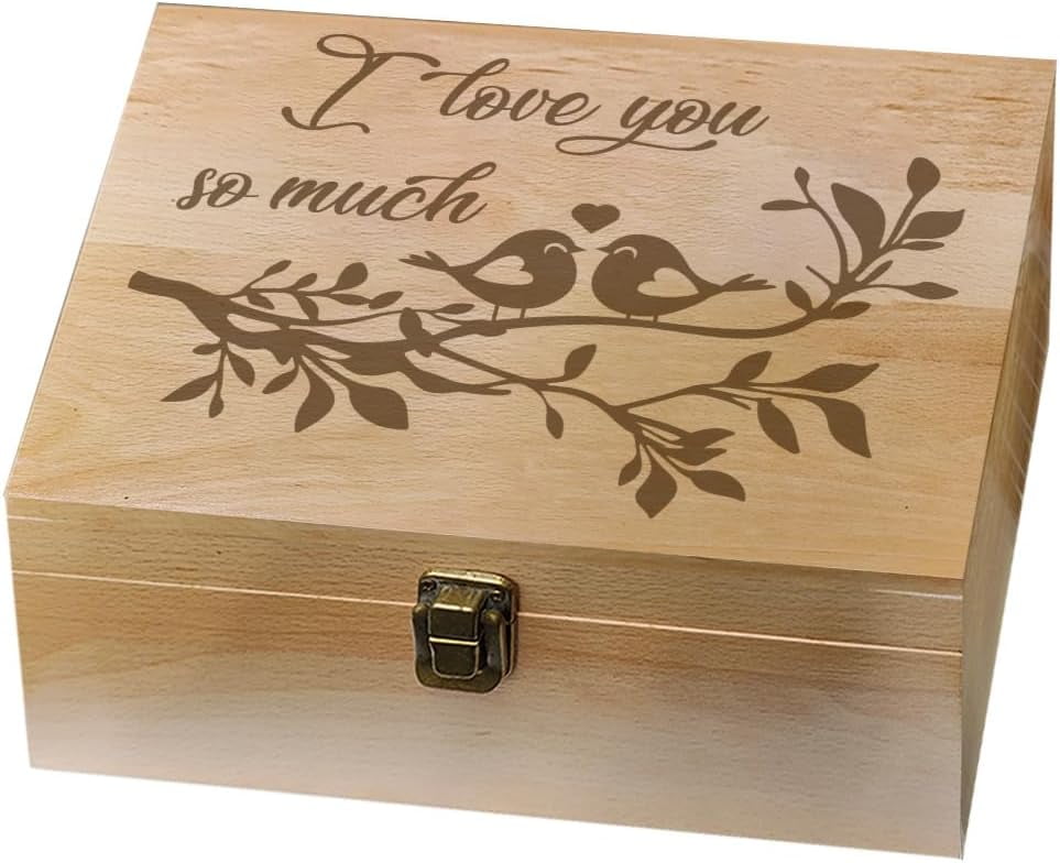 1 Pc Love Theme Wooden Memory Keepsake Box I Love You So Much Metal Knot Box with Hinged Lid and Lock Decorative Storage Box Stash Box for Photo Letter Souvenir Jewelry 7.6x9.6x4inch