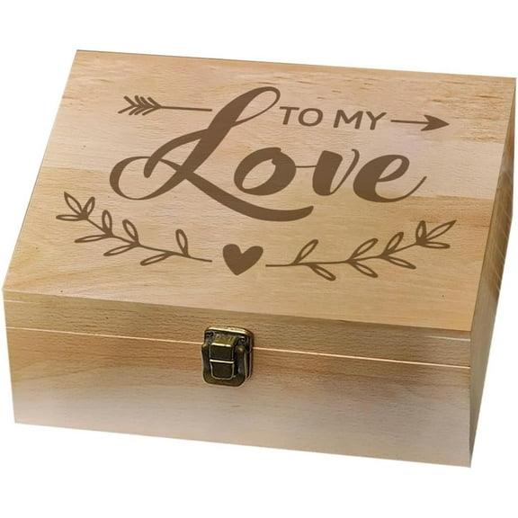 1 Pc Love Theme Wooden Memory Keepsake Box Metal Knot Box with Hinged Lid and Lock Decorative Storage Box Stash Box for Photo Letter Souvenir Jewelry 7.6x9.6x4inch(19.5x24.5x10.3cm)