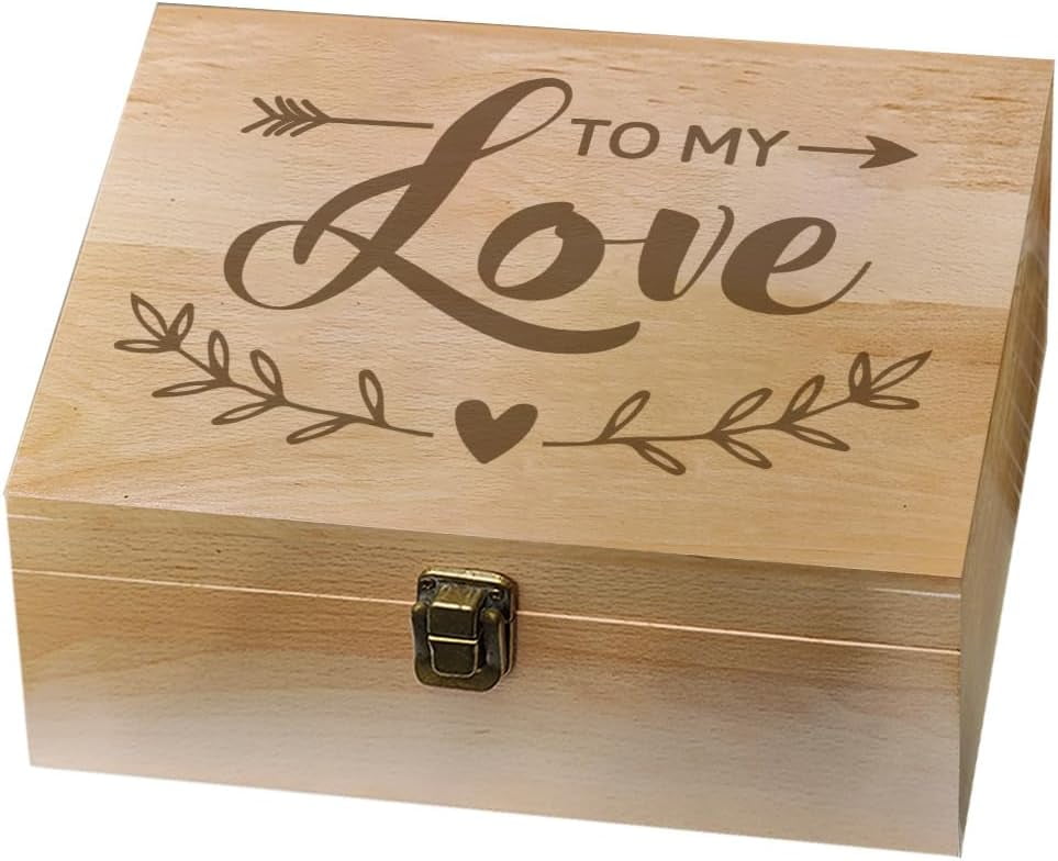 1 Pc Love Theme Wooden Memory Keepsake Box Metal Knot Box with Hinged Lid Photo Boxes for DIY Office or Home Storage Keepsake Chest for DIY Anniversary Wedding Memory Valentines Day