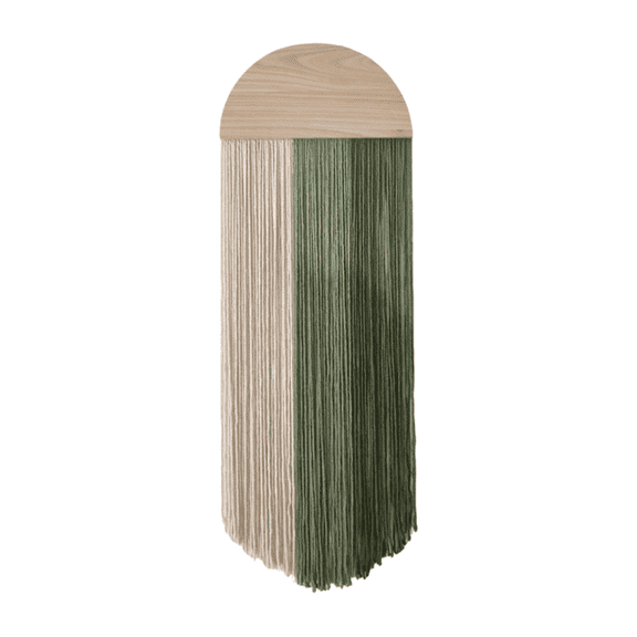 1 Pc Macrame Wall Hanging, Boho Wall Decor, Vertical Wall Tapestry, Semi Circle Cotton Wall Art, 11.8 x 33.5 Inch Green Beige Tassel Wall Decor, Living Room Bedroom Over The Bed Wall Decor