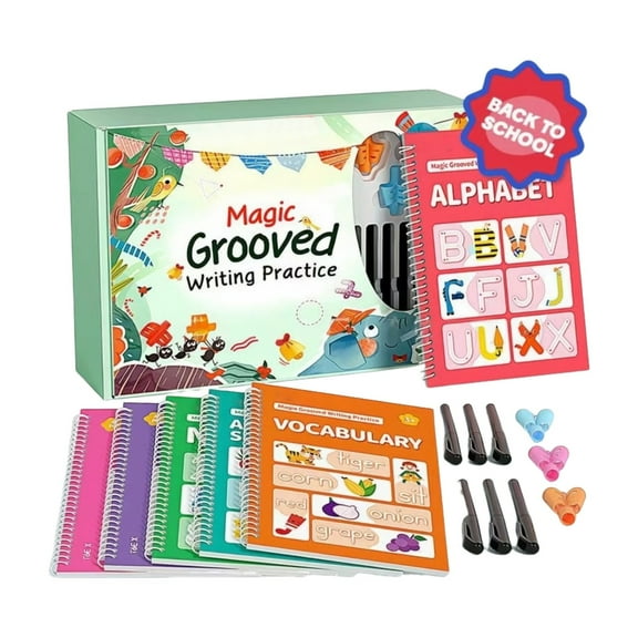 1 Pc Magic Ink Copybooks with Book, Pen and Pen Cover for Human Reusable Handwriting Workbooks for Preschools Grooves Template Design and Handwriting Aid, 13.38x10.62x1.96 Inch, Multicolor