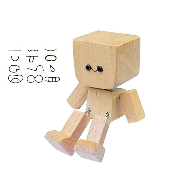 1 Pc Magicgift Shaking Feet Wooden Doll,Shaking Wooden Man Figurine,Wood Car Desktop Decoration,Handmade Car Dashboard Accessories with 9PCS Magnetic Expressions,Gifts for Wife - 2025 New Arrival