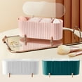 thumbnail image 1 of 1 Pc Makeup Organizer Storage Box — 8.4in x 3.4in x 3.6in, Transparent Cover, 4 Compartment Countertop Container for Cosmetic & Vanity(Pink), 1 of 6