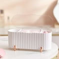 thumbnail image 1 of 1 Pc Makeup Organizer Storage Box — 8.4in x 3.4in x 3.6in, Transparent Cover, 4 Compartment Countertop Container for Cosmetic & Vanity(White), 1 of 6