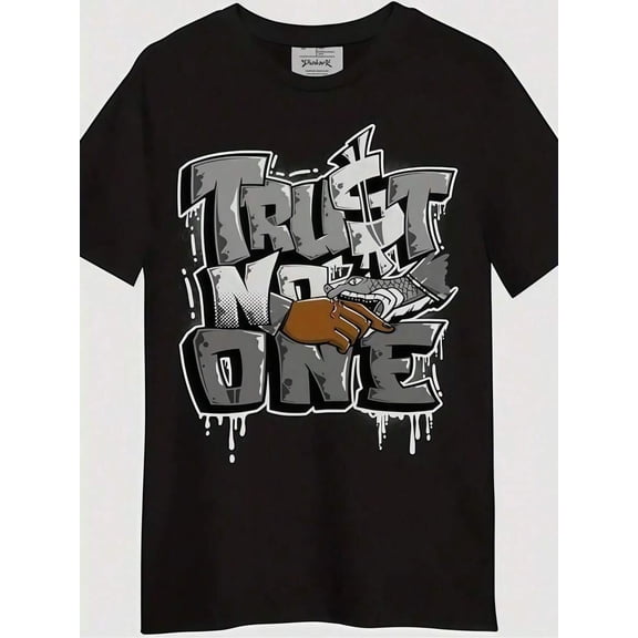 1 Pc Men's Clothing Graffiti Font Printed Black Tshirt, Graphic Tee, Summer Tops, Shirt, Unisex Casual Crew Neck Tshirt, Plus Size Men's 5XL,