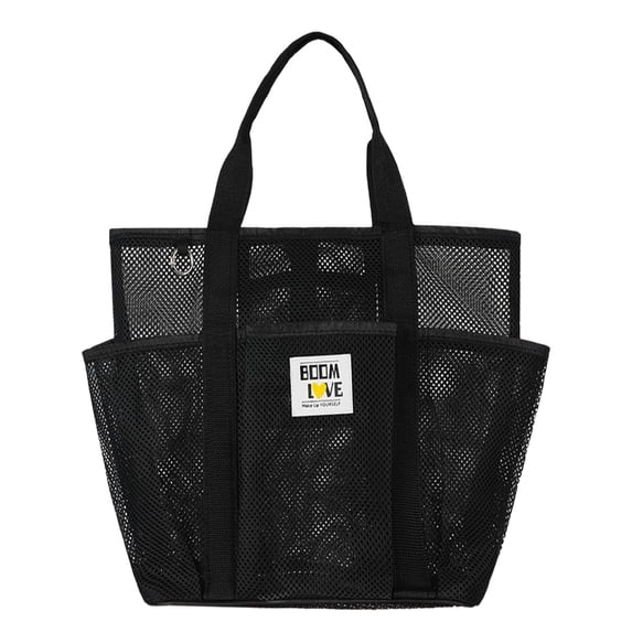 1 Pc Mesh Beach Bag with Zipper Large Beach Tote for Women Beach Bags Waterproof Sandproof Toys Pool Swim Bag Travel Vacation Cruise Essentials, 11.22x7.09x11.02 Inch, Black