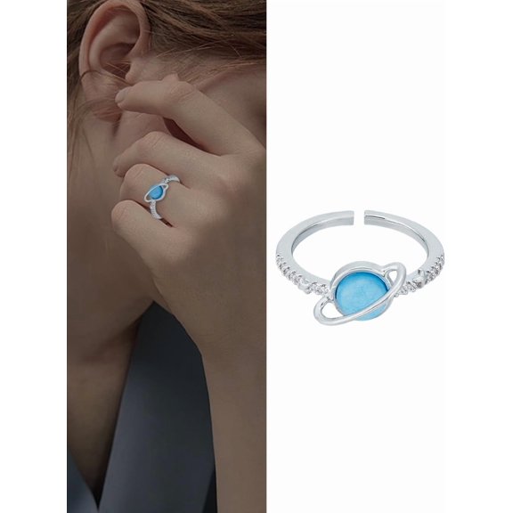1 Pc Micro Pave Cubic Zirconia Open Cuff Rings Resin Planet Finger Rings for Women Festival Elegant Gifts DIY Personalized Jewelry Stacking Layering on Thumb and Knuckle 7.5x11.5mm Adjustable